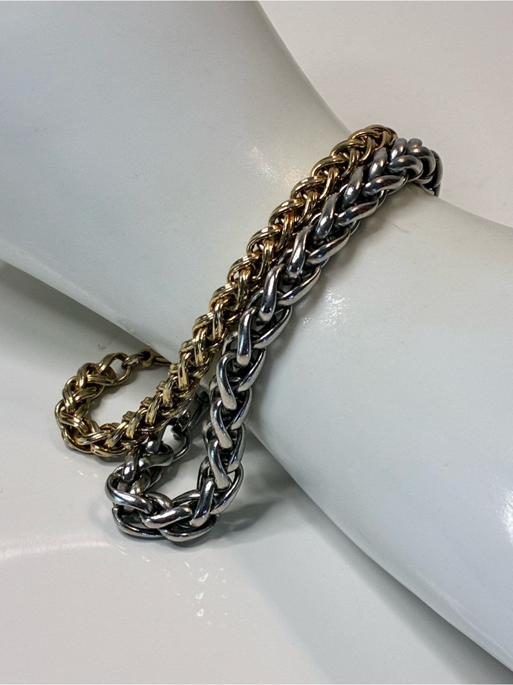 Gold and Silver Braided Rope Chain Bracelet High Low Timeless Every Day Easy